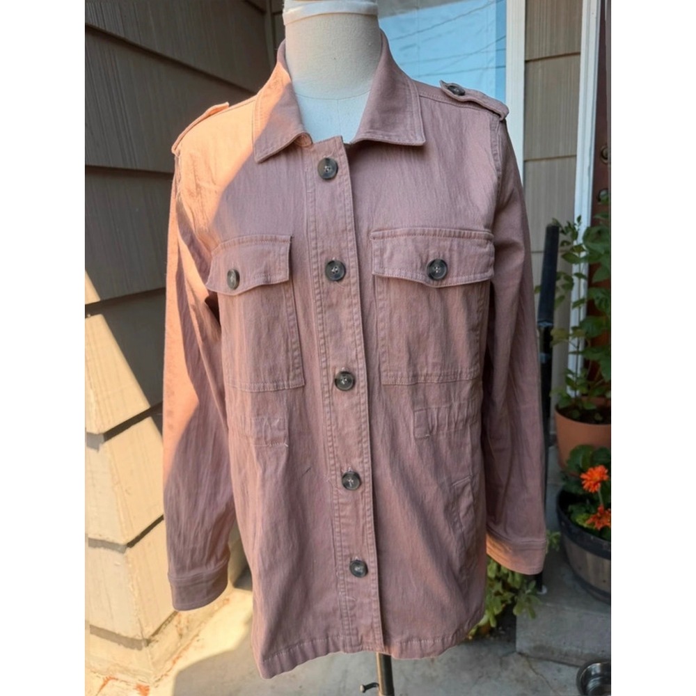 Maurices Womens Large Pink Utility Field Jacket Button Front Cotton Blend Pocket
